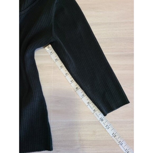August Silk Black Ribbed Knit Top PM – Silk Cashmere Wool Blend 3/4 Sleeve - Picture 7 of 9